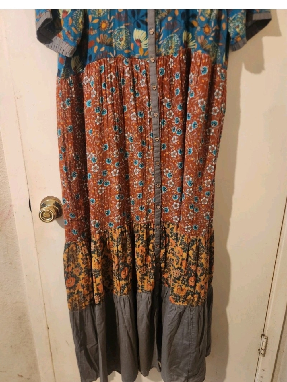NATURAL LIFE Blue & Brown Floral Tiered Button-Front Maxi Dress XL - Picture 2 of 10